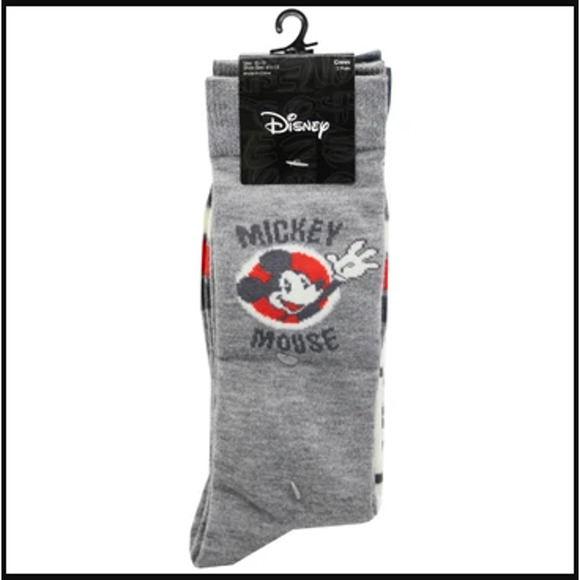 Disney Other - Disney Mickey Mouse Men's Crew Socks 2 Pack Large 10-13 Gray Red White Stretch